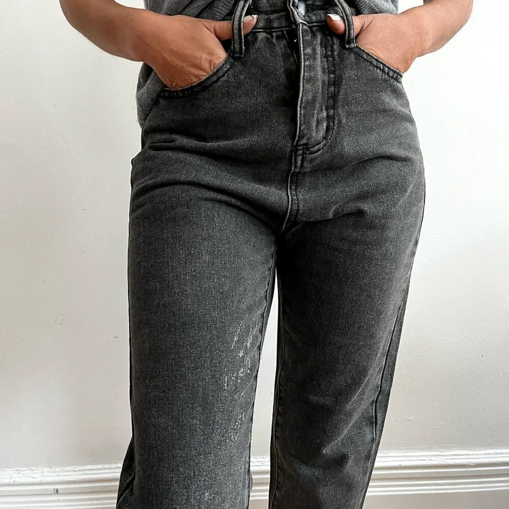 Boyfriend High Rise Washed Black Jeans • Relaxed Fit • Non-Stretch